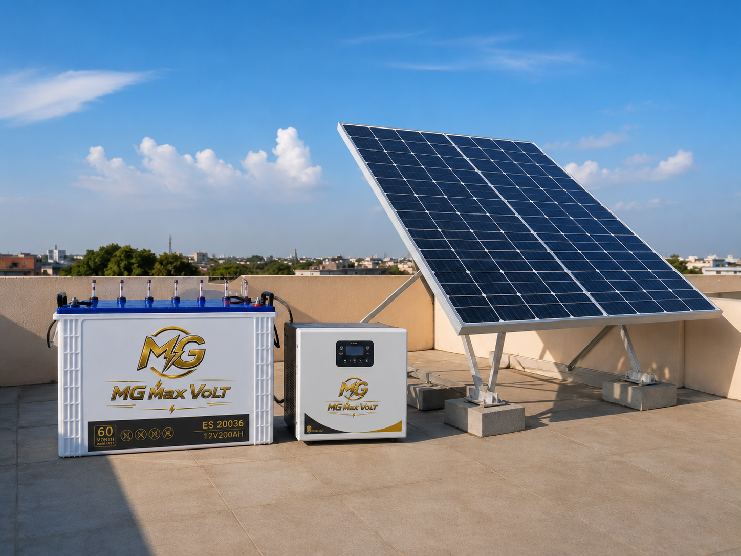 MG Max Volt solar panel, inverter and battery storage system
