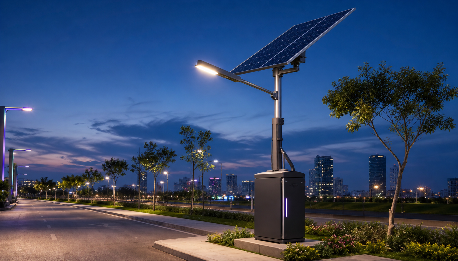AI visual of a solar street light and clean energy system